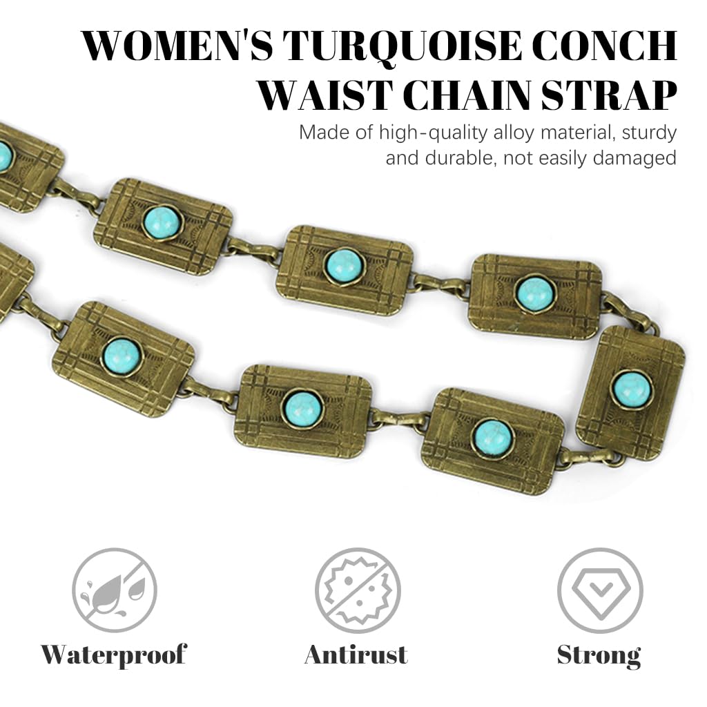 SANNIDHI Women Chain Belt for Dresses featuring Adjustable 110cm Links with Turquoise Accents