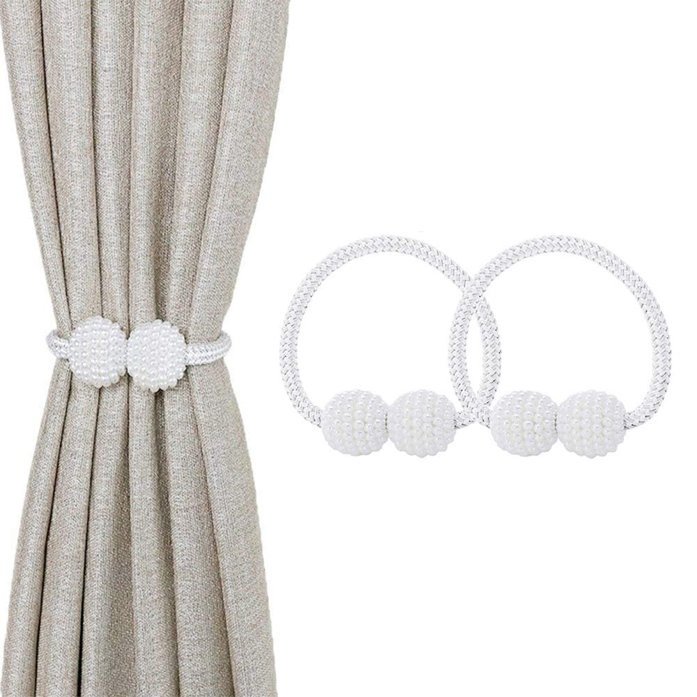 HASTHIP 2PCS Magnetic Curtain Tiebacks Curtain Holder Adjustable Decorative Curtain Straps Curtain Clip Curtain Tie Backs for Bedroom (White)