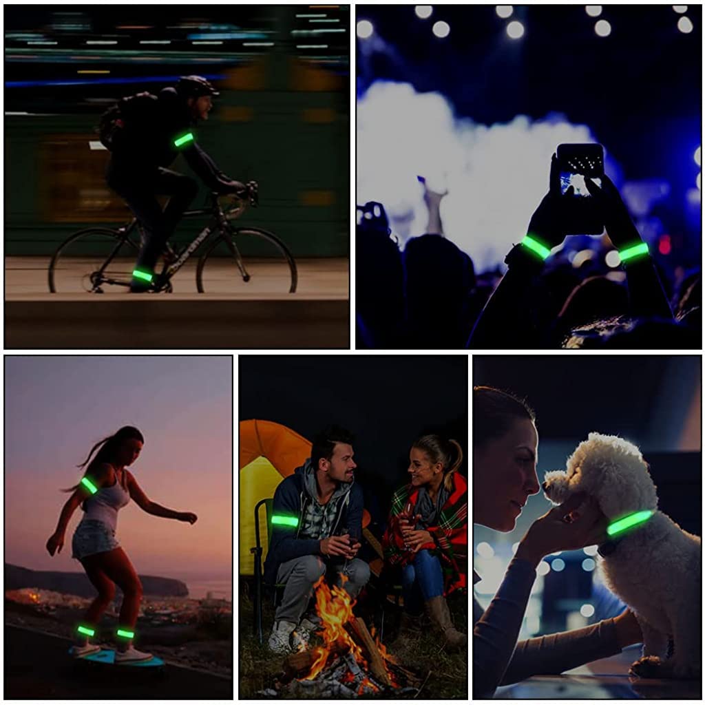 Optifit LED Glowing Arm Band for Running and Night Walking featuring 3 Flash Modes | USB Rechargeable 27–31 cm Green Light for Kids and Adults