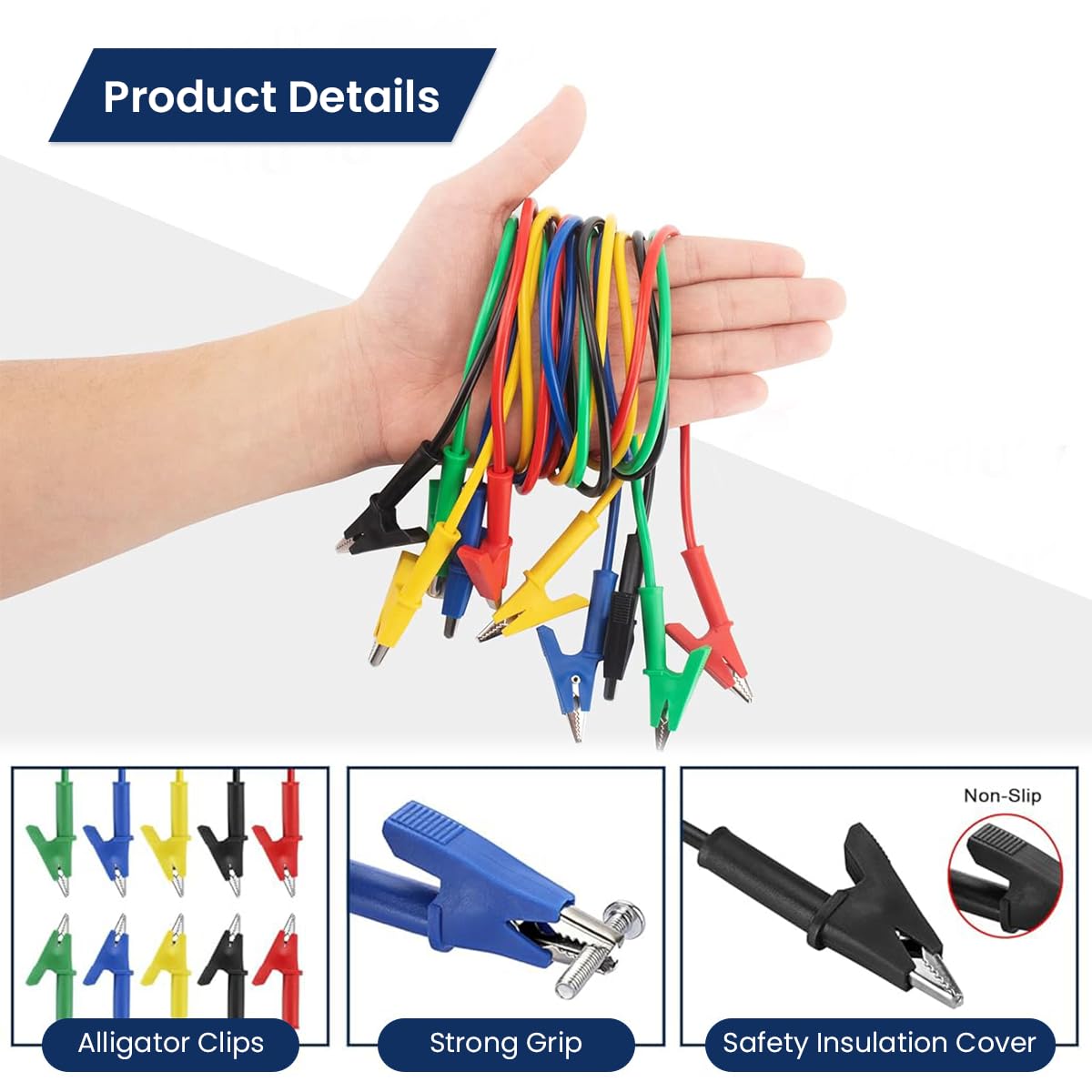 Serplex Crocodile Clip Wires for Electrical Testing with Dual-Ended Insulators 3.3 ft | 15A Copper Conductive Leads
