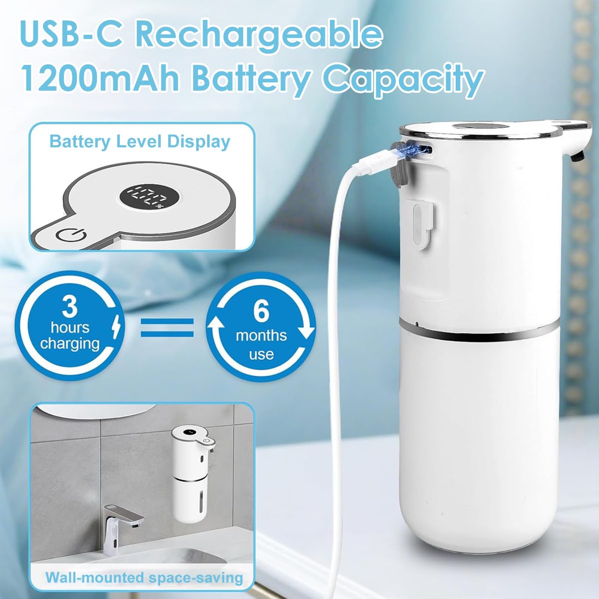Supvox Automatic Soap Dispenser 380ml for Bathroom and Kitchen with 6 Modes USB Rechargeable Sensor | IPX5 Waterproof Touchless Foam Design