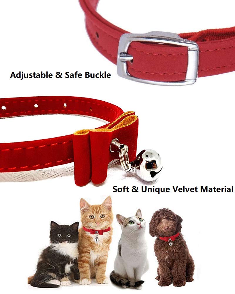 HASTHIP Cat Collar with Safety Breakaway Buckle featuring Screw Fixed Bell Velvet Strap 33.5 cm Red