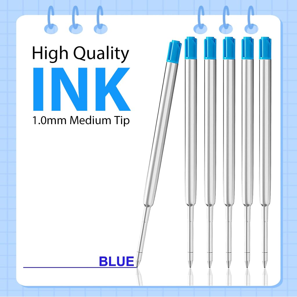 Climberty Ball Pen Refills for Office and School Writing, 24 Pack 1.0mm Blue Ink | Metal Tube