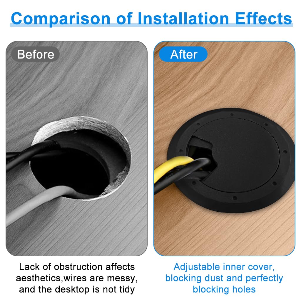 Serplex Desk Grommets for Cable Management featuring Multi Slot Design 2.36 in Black | 4 Pack