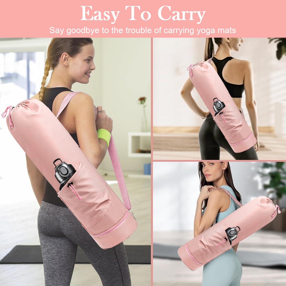 Proberos Yoga Mat Bag for Fitness and Travel with Drawstring Closure and 7.5x31 in Size | Waterproof Polyester with Bottom Storage Compartment