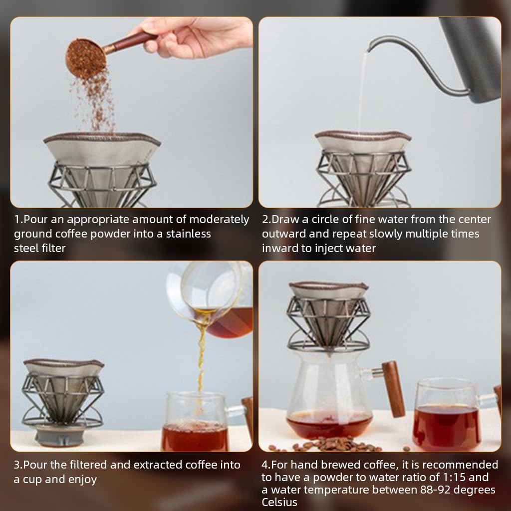 Supvox Stainless Steel Coffee Filter for Pour Over with Fine Mesh | 3–4 Cup Reusable Design