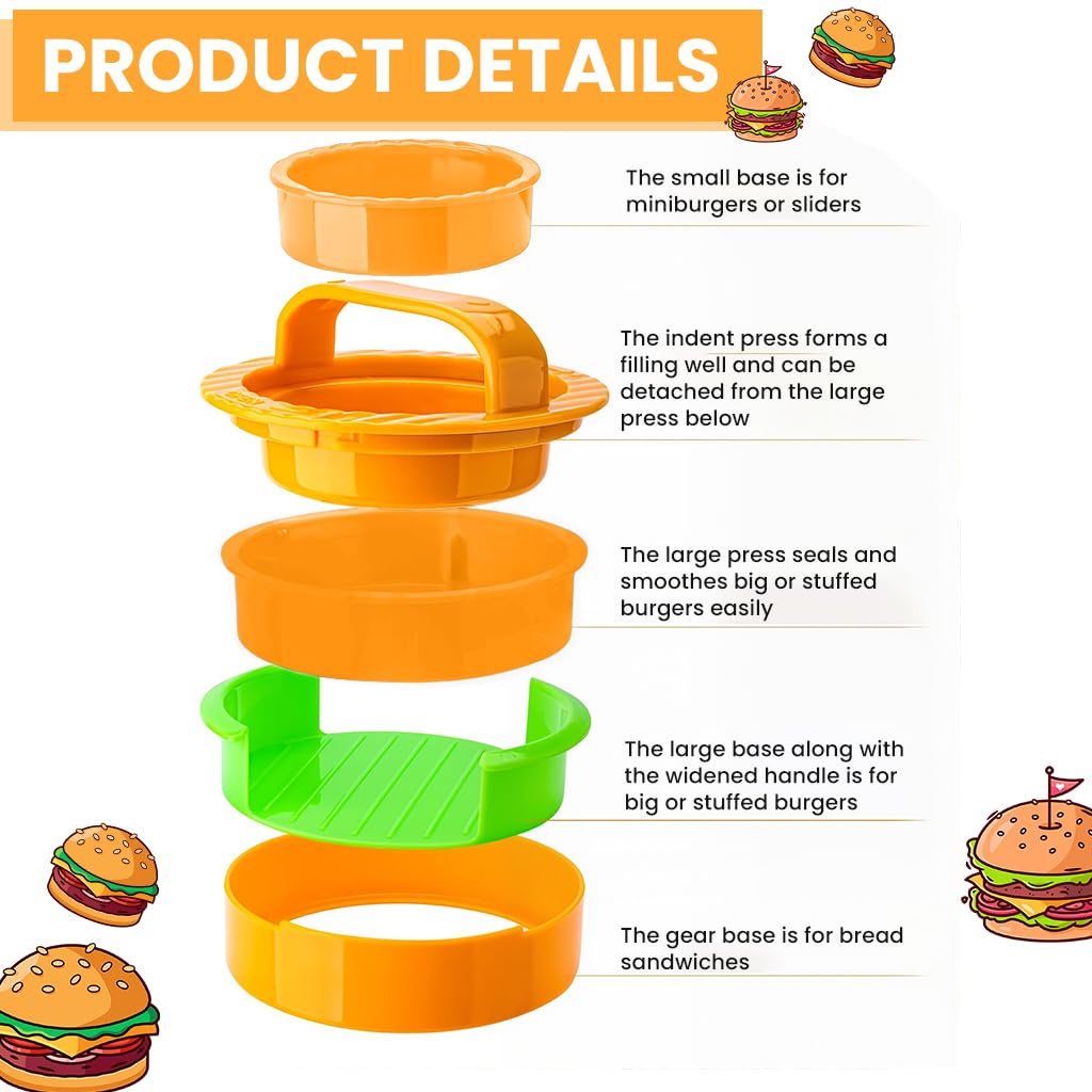 Supvox Hamburger Patty Maker for Homemade Burgers with 3.5 in Grooved Mold | Food‑Grade PP Detachable Design