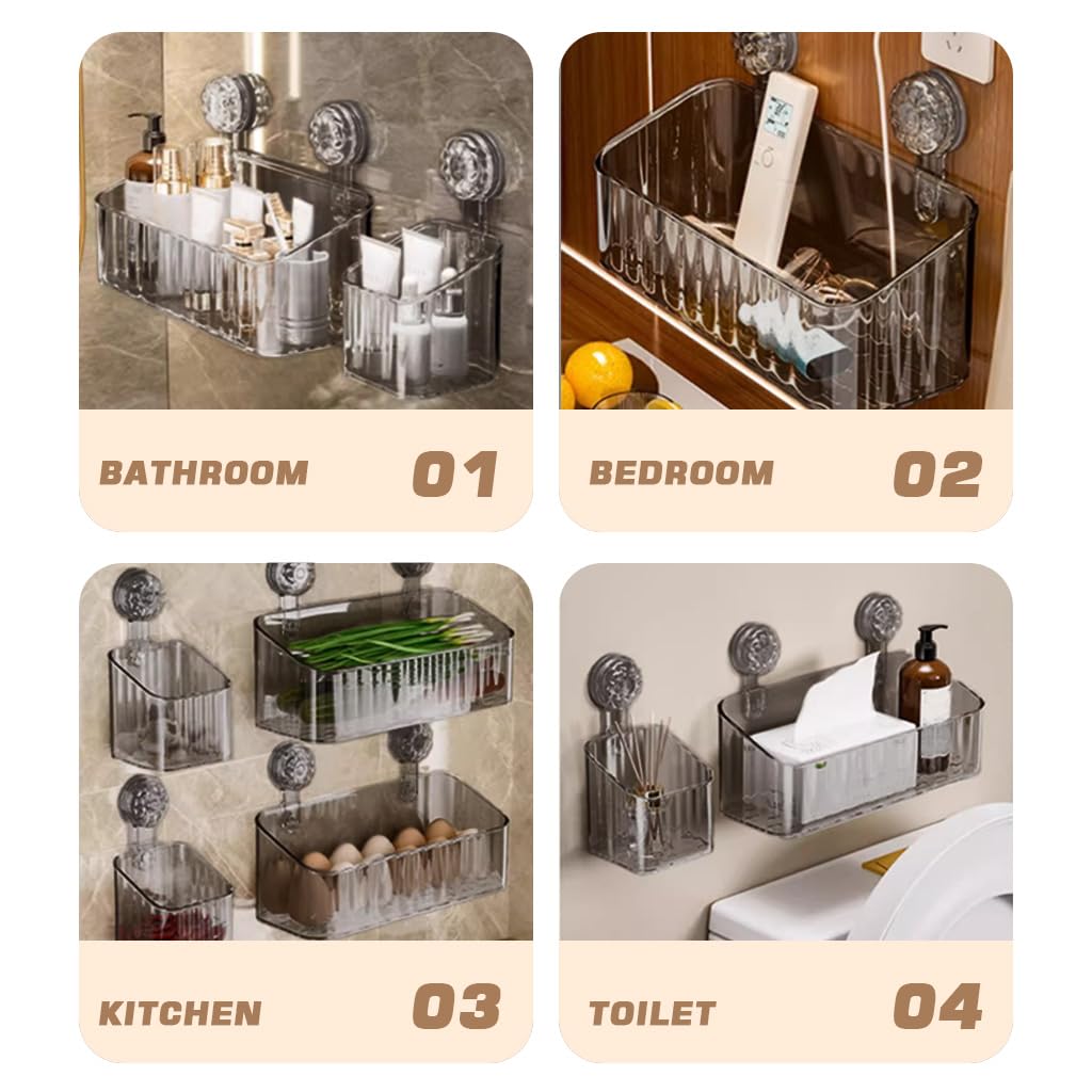 HASTHIP Bathroom Wall Organizer for Kitchen and Bathroom with Suction Cups | Clear Acrylic Set of 2 Boxes 9.3x9.3x11cm and 29x11.5x12.8cm