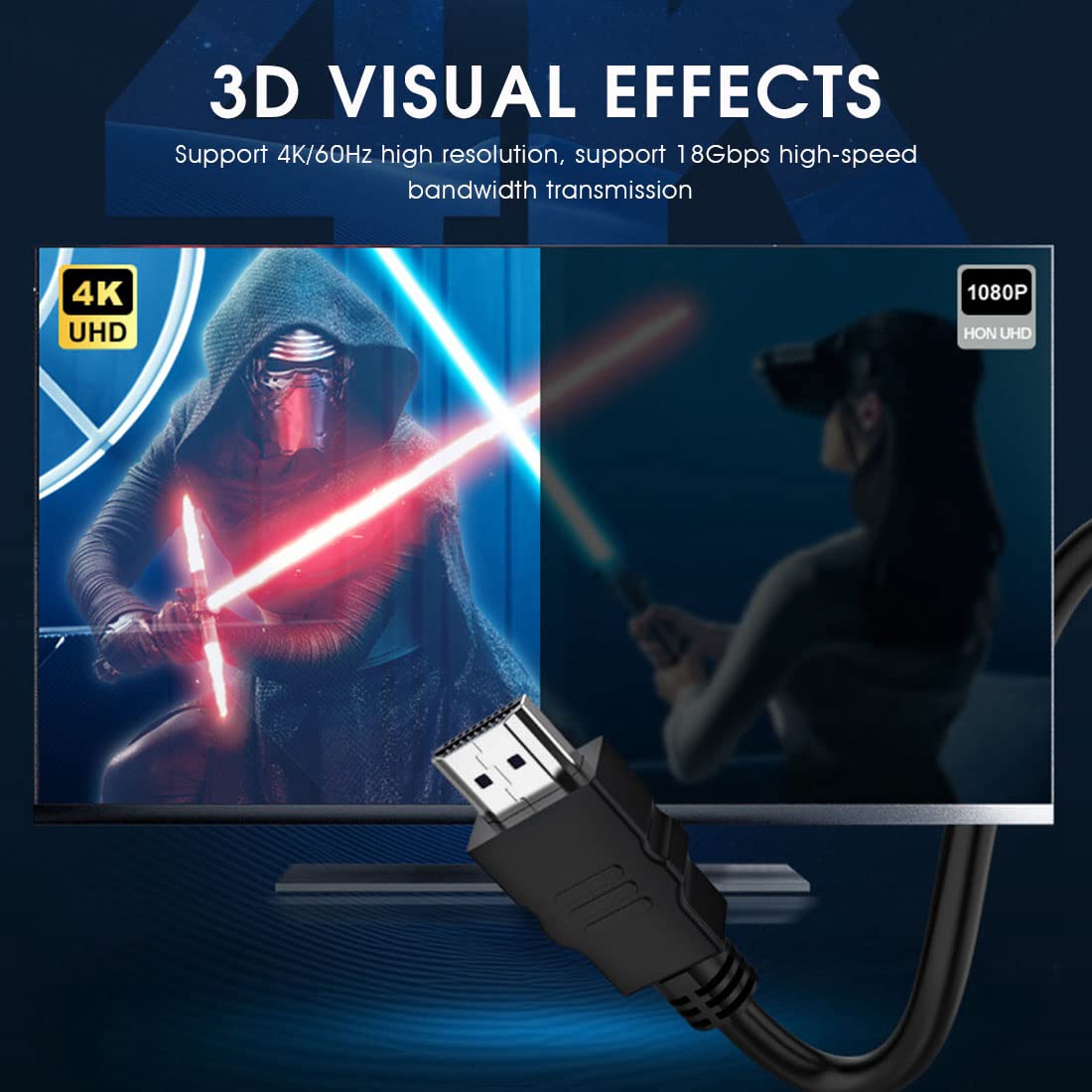 Verilux® 4K HDMI Cable 6.6 ft, High Speed 18Gbps HDMI Cable 4K@60Hz, 3D, 1080P Hdmi to Hdmi Cable Compatible with Computers Laptops TV,PC and HDMI Enabled Devices (Hdmi 2.0)(Black)