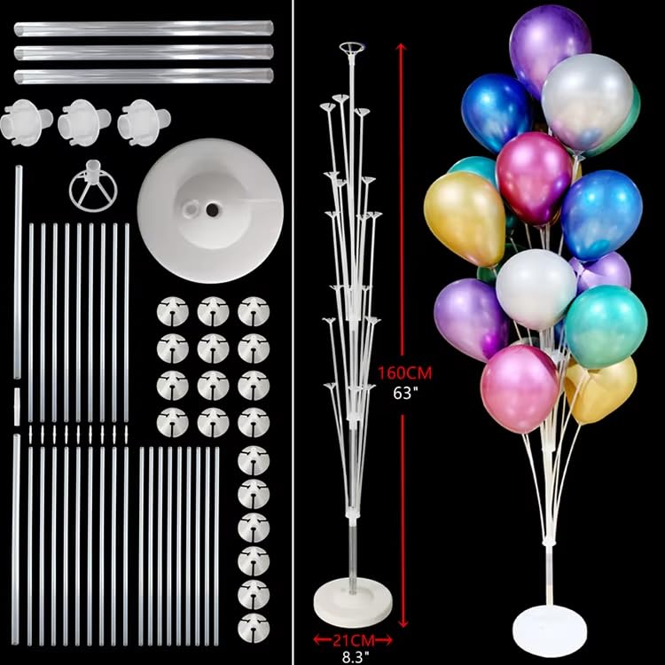 HASTHIP® 2 Sets 62in Balloon Stand Kit, Balloon Holder on Floor and Table, Sticker Party Decoration for Birthday Graduation Baby Shower
