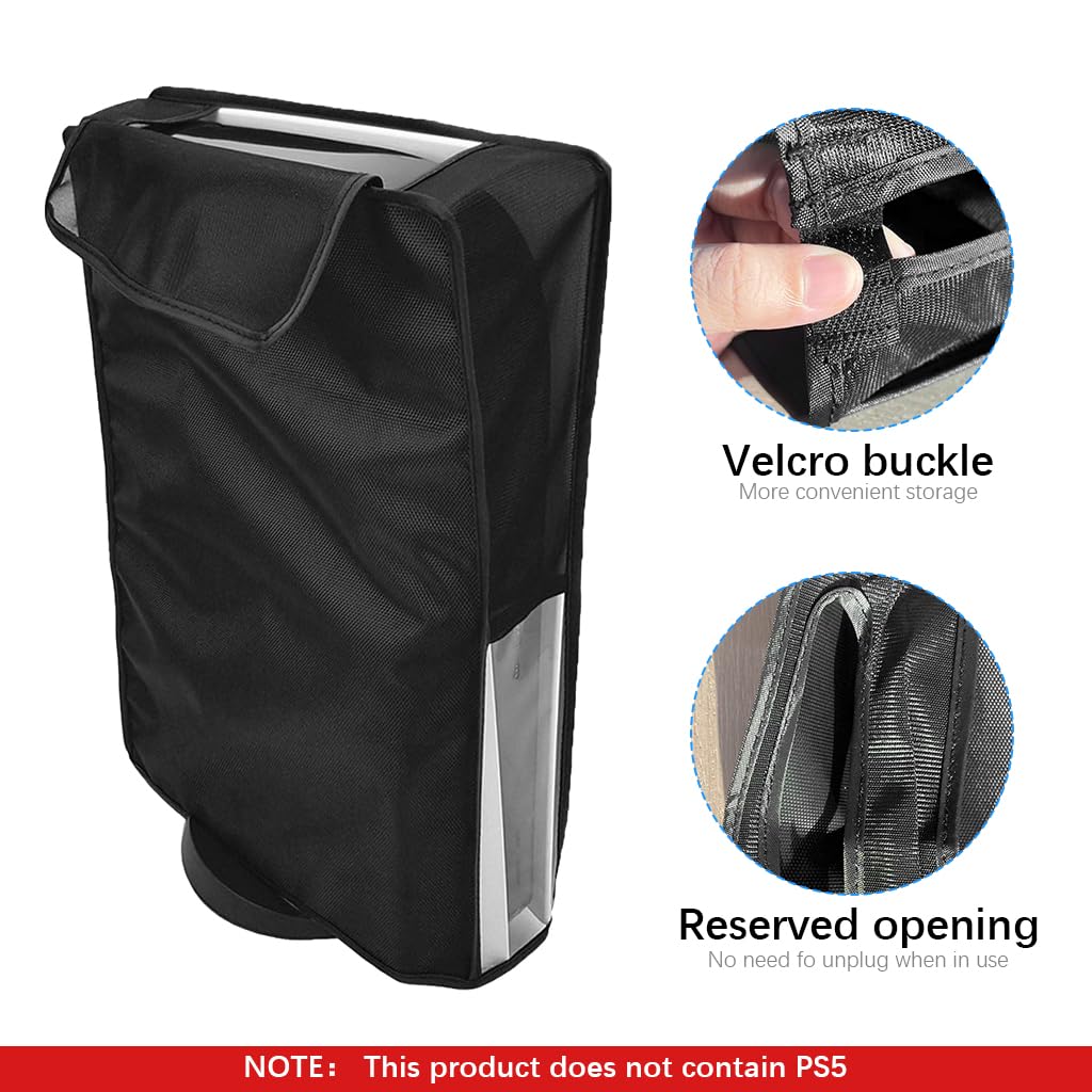 ZORBES Nylon Dust Cover for PS5 Console with Air Vent Flap and Pre Cut Port Access | Black Protective Case