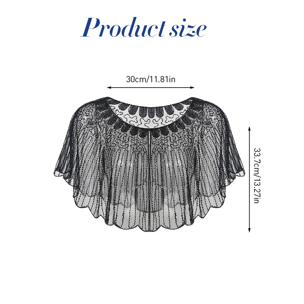 PALAY® Lace Shrugs Shawl for Women Stylish Sheer Cape for Women Cover Up Wraps Black Sequin Shawl for Wedding Dress, Off Shoulder Dress, Strapless Dresses