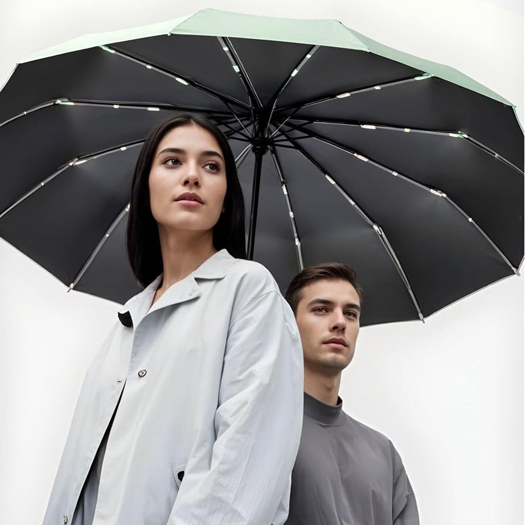 PALAY Umbrella for Sun Protection with 12 Ribs Reinforced Design and Mechanical Handle Green 2PCS