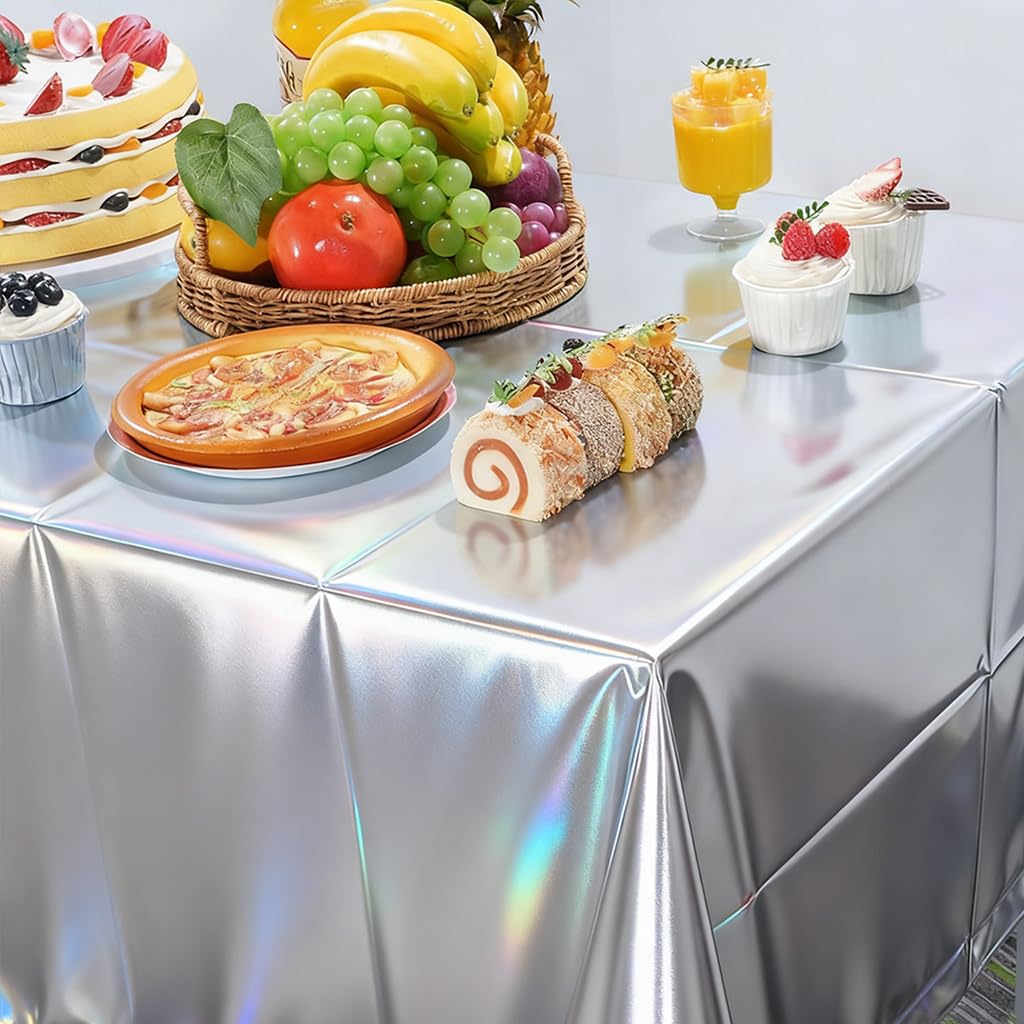 Supvox Tablecloths for Ocean and Beach Parties featuring 54×108 in Waterproof Plastic | Metallic Blue 3 Pack