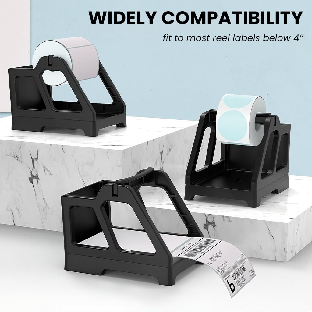 OFIFO Thermal Label Holder for Roll and Fan Fold Labels with Smooth Roller Design | ABS Desktop Organizer for Shipping and Barcode Printing