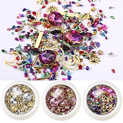 HANNEA® 6 Boxes Mixed Nail Art Rhinestones Diamonds Crystals Beads Gems With Tweezer for 3D Decoration Supplies White 2PCS