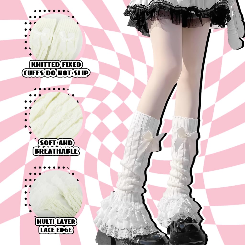 SANNIDHI Leg Warmers for Women featuring 18 in Knit Design with Bow and Floral Lace Trim