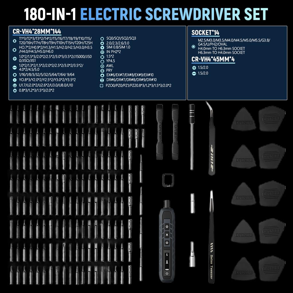 Serplex Precision Screwdriver Set for Electronics Repair with 3 Torque Modes and 162 Magnetic Bits | 500mAh Cordless Electric Tool