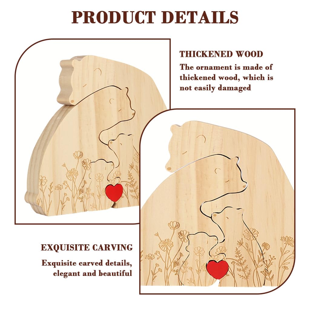 HASTHIP Wooden Family Bear Puzzle Desk Decor with Heart Accent for Personalized Home Gift