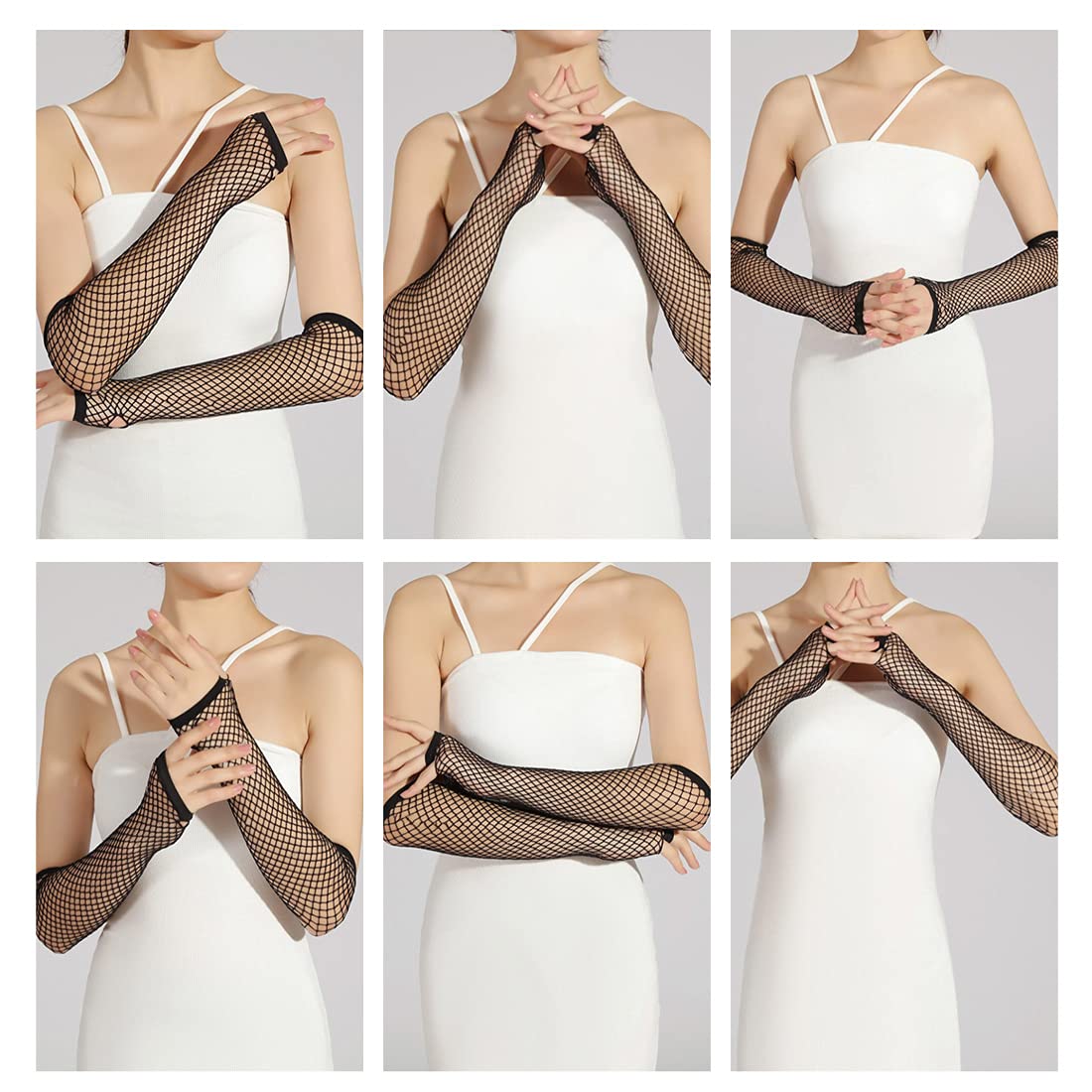 Zibuyu Fingerless Fishnet Gloves for 80s Party with Elastic Mesh Design 23cm–53cm Black