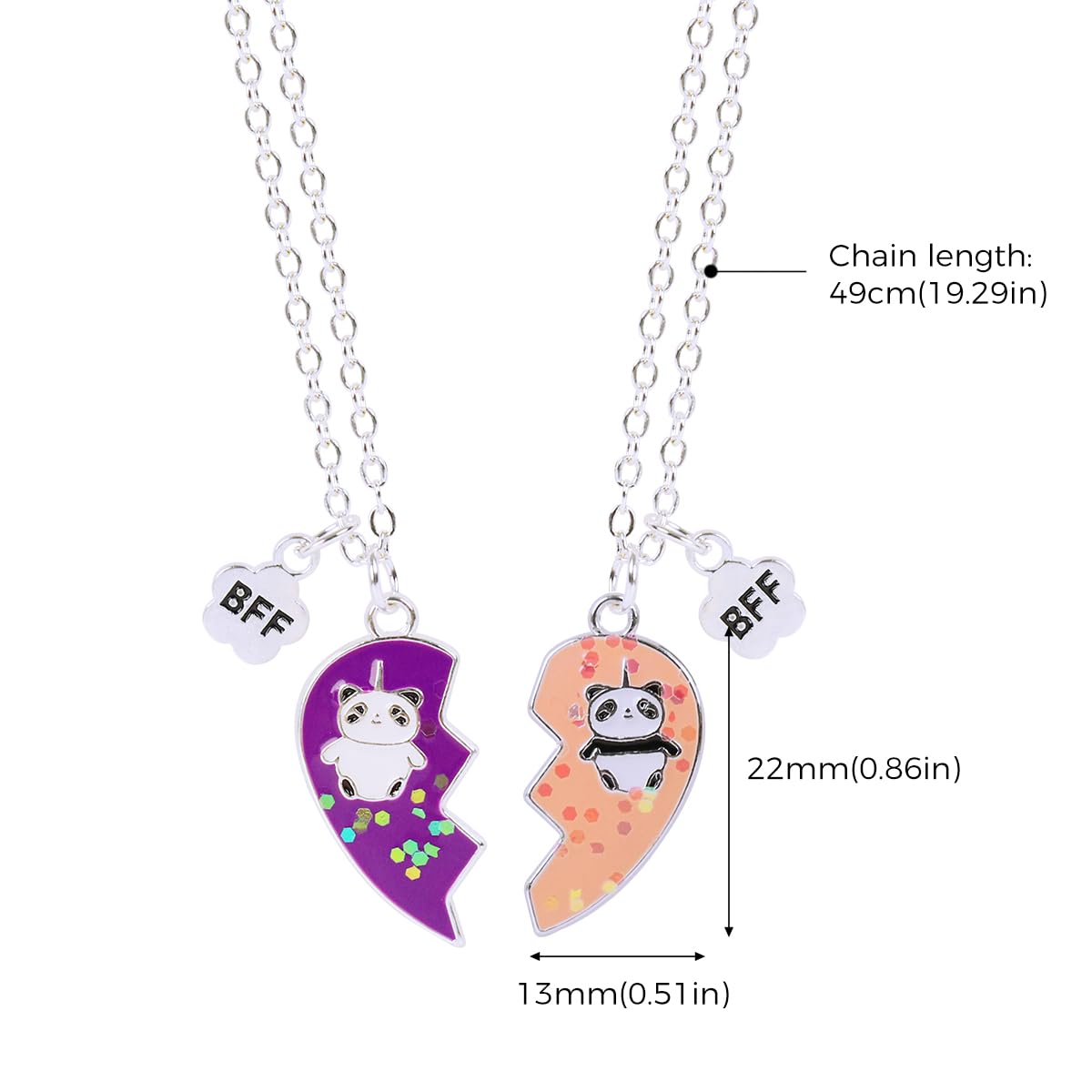 Zibuyu Necklace for Girls featuring Heart-Shaped BFF Panda Pendants | 2 Pcs Friendship Gift