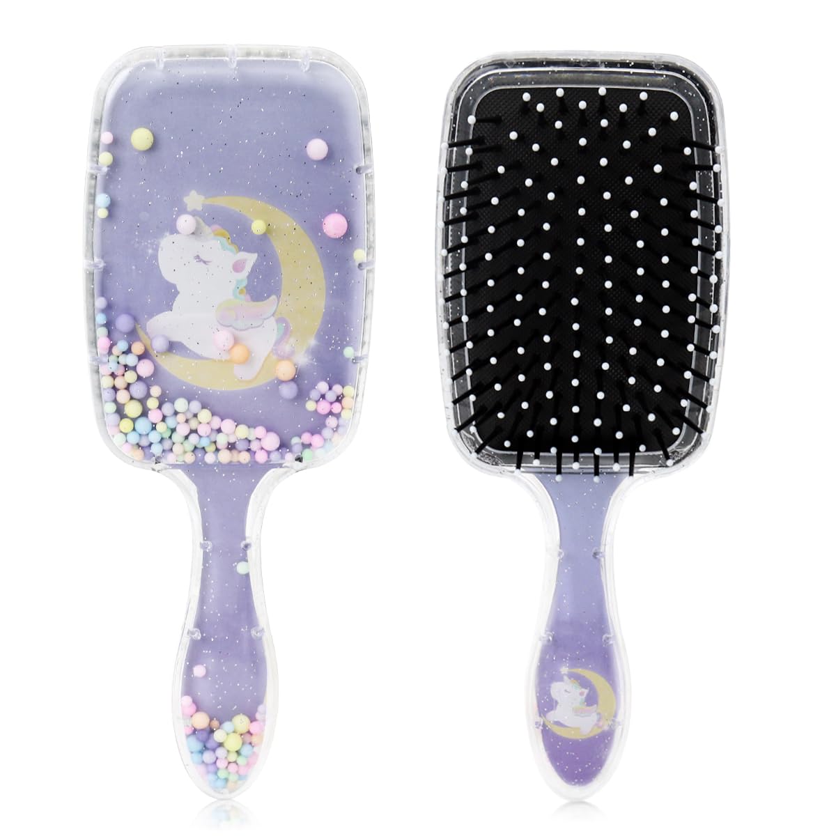 PALAY® Hair Brush for Kids and Women Cute Unicorn Paddle Hair Brush Hair Styling Comb for Kids Girls Soft Touch Scalp Large Detangler Hair Brush with Air Cushion and Soft Bristle - Purple