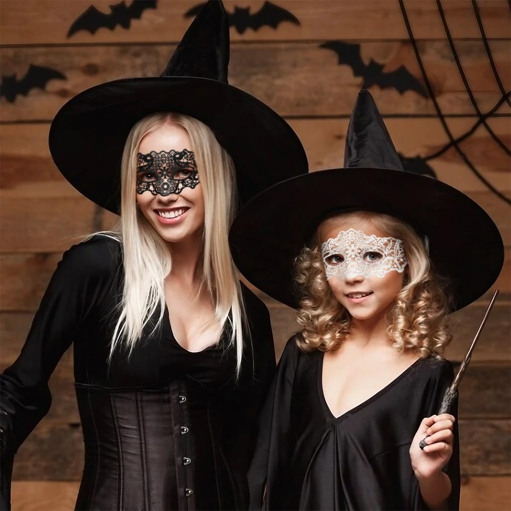 PATPAT Masquerade Mask for Women featuring Lace Floral Cutouts and Adjustable Tie-Back | 3 Pcs Set in Black White and Red