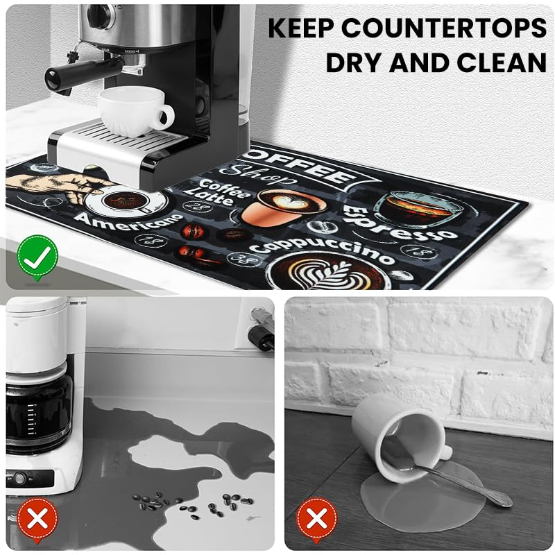 Supvox Kitchen Drying Mat for Countertops with Anti Slip Rubber Base and 15x19.6 in Size | Super Absorbent Diatomite Pad for Coffee Machine and Dishes