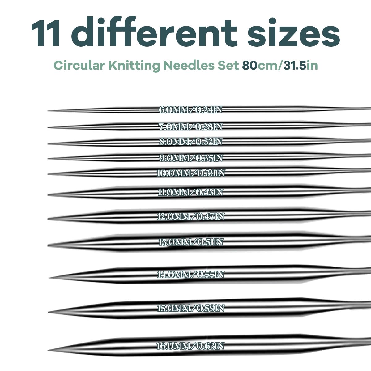 HASTHIP Circular Knitting Needles for DIY Projects with Dual End Crochet Hook | 11Pcs 31.5 in Set