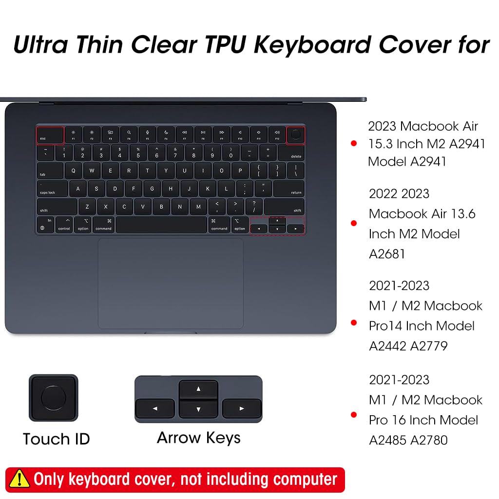 ZORBES Keyboard Cover for MacBook Air M2 15.3 and 13.6 inch featuring 0.13mm ultra thin clear TPU protection