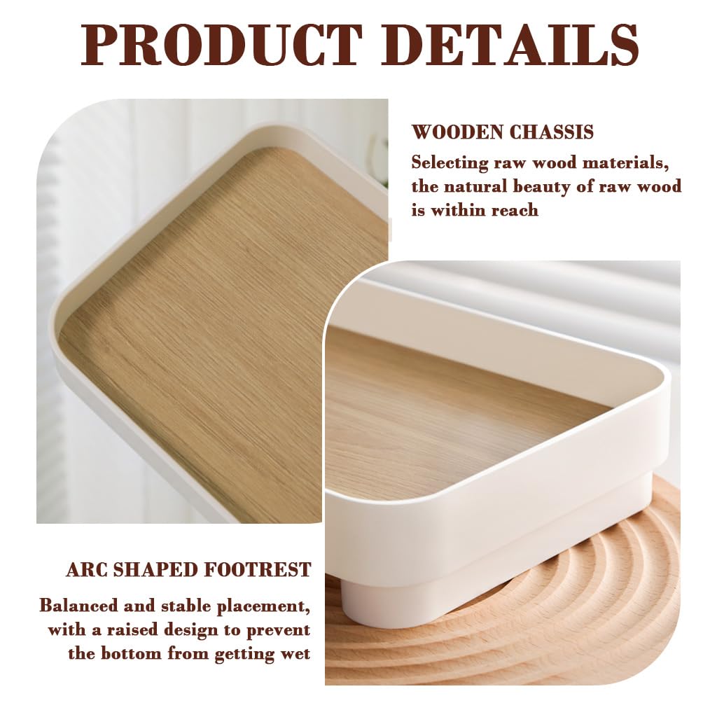 Supvox Bathroom Tray for Toiletries featuring Elevated Feet and 24x15x4.5cm Wooden Base | Modern Countertop Organizer