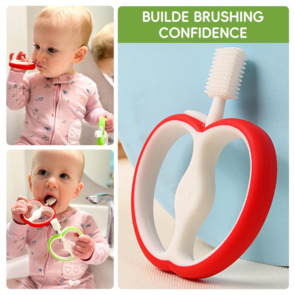 SNOWIE SOFT® 2Pcs Baby Toothbrushes Food Grade Soft Silicone Double Side Baby Toothbrush Baby Teether Stick Oral Cleaning Toothbrush Easy Grip Handle Design Baby Toothbrushes for 6-24 Months Baby