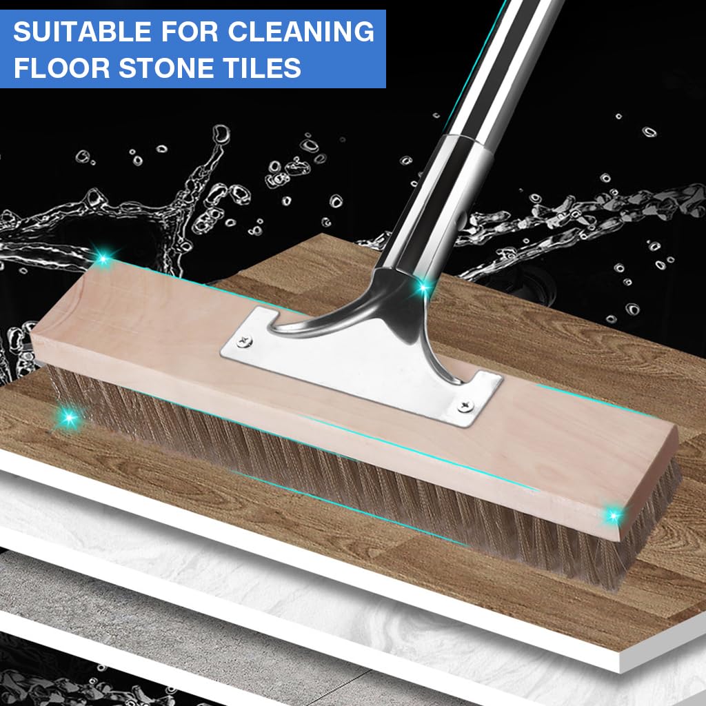 Serplex Floor Scrubber for Deck and Concrete Cleaning with 19.7 in Head and Steel Wire Bristles