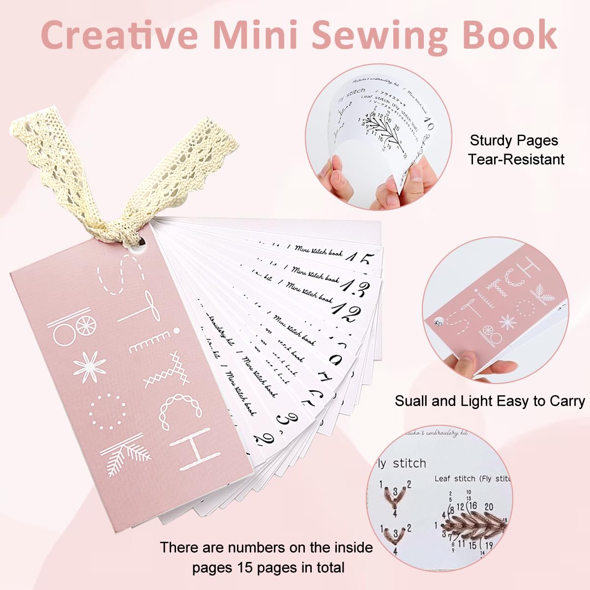 PATPAT Embroidery Stitch Guide Brochure for Beginners with Needles and Threads | Portable DIY Sewing Practice Book