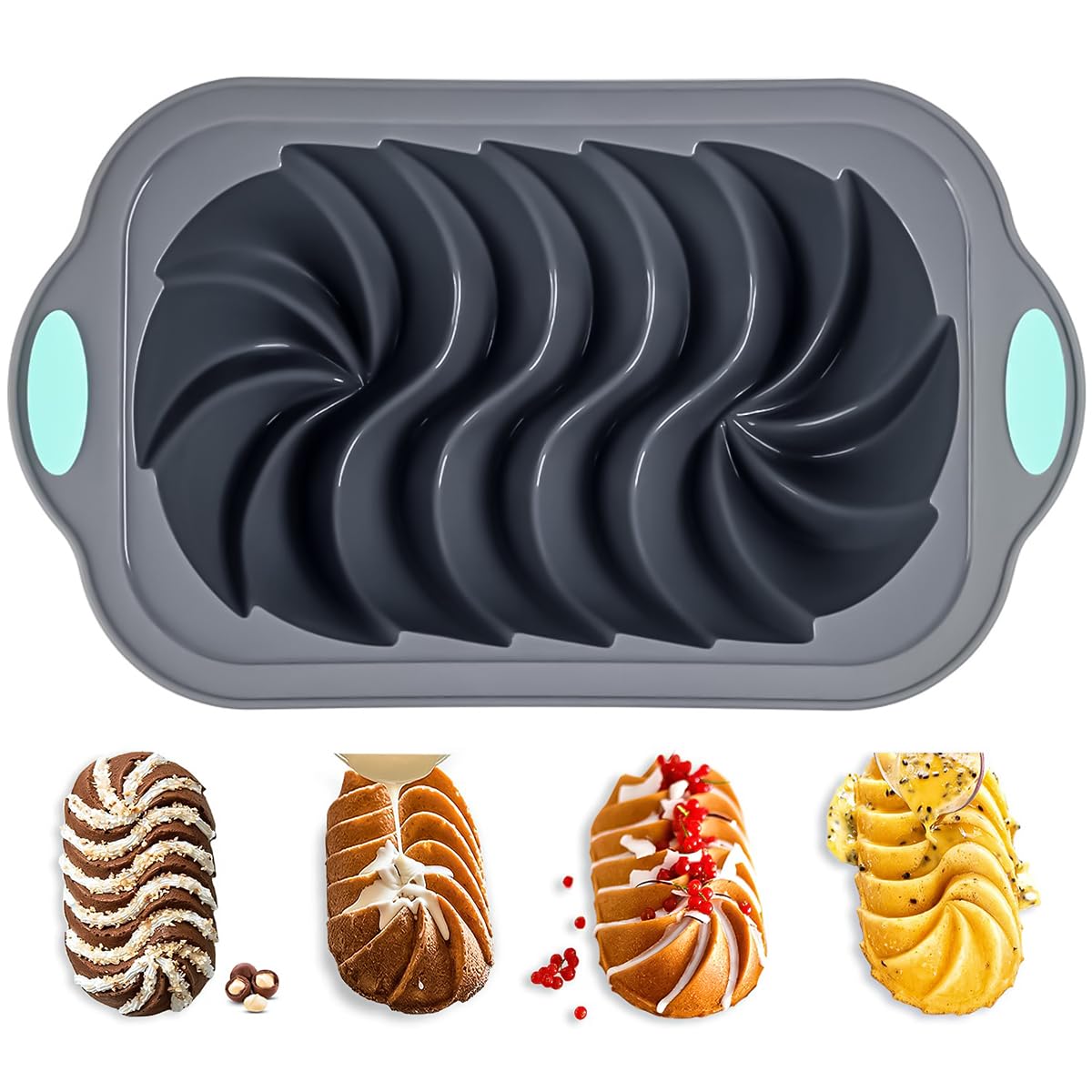 Supvox® Silicone Cake Mold with Ears, Non-Stick Food Grade Silicone Baking Mold, Heat Resistance Bread Loaf Pan, Meatloaf Pan with Metal Reinforced Frame for Cakes & Breads, 25.7x15x6.3cm