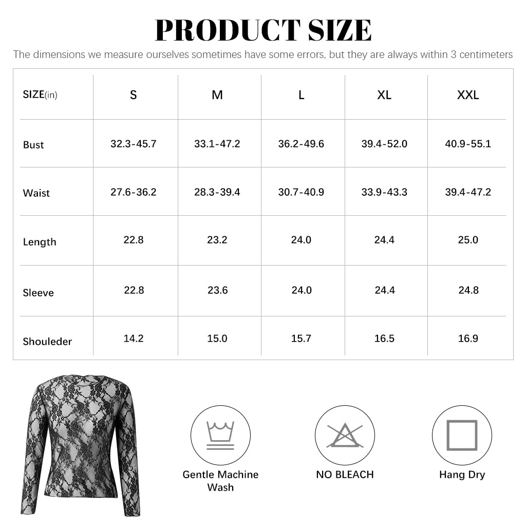 SANNIDHI Mesh Long Sleeve Top for Women featuring Floral Lace Embroidery | Sheer Mock Neck Blouse