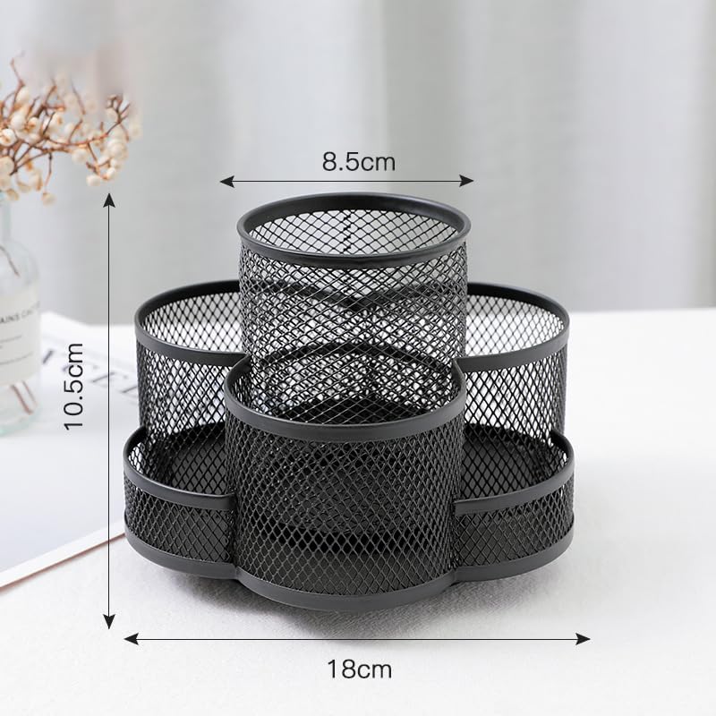 Zibuyu Desk Organizer for Office and Study Table with 7 Compartments | 360 Degree Rotating Black Pen Stand