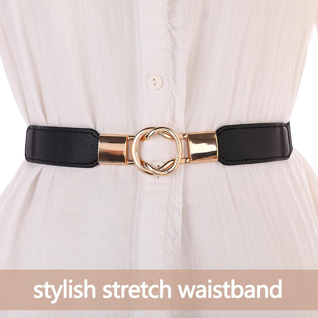 Zibuyu Elastic Womens Stretch Waist Belt with Alloy Buckle for Dresses and Pants | Black Fashion Accessory