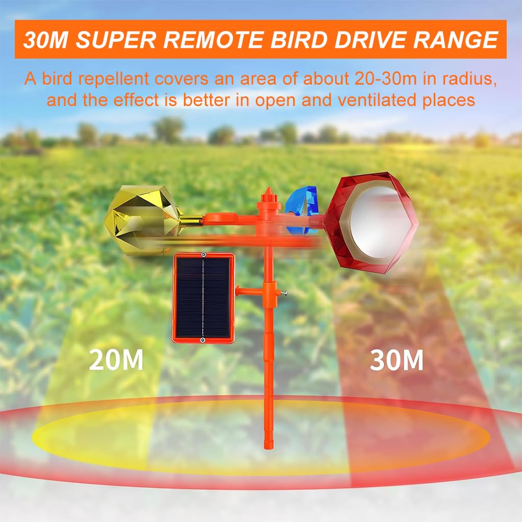 Supvox® Solar Bird Repellent with Horn High Decibel Outdoor Solar Powered Rotatable Bird Reflectors Repellent with 20 Warning Sounds Bird Detector Bird Repellent for Garden, House