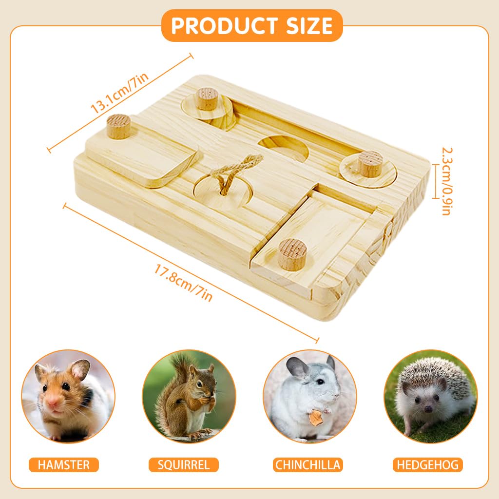 Qpets Guinea Pig Foraging Toy with 6 Compartment Slow Feeder in Wood for Small Pets | 7x5 in