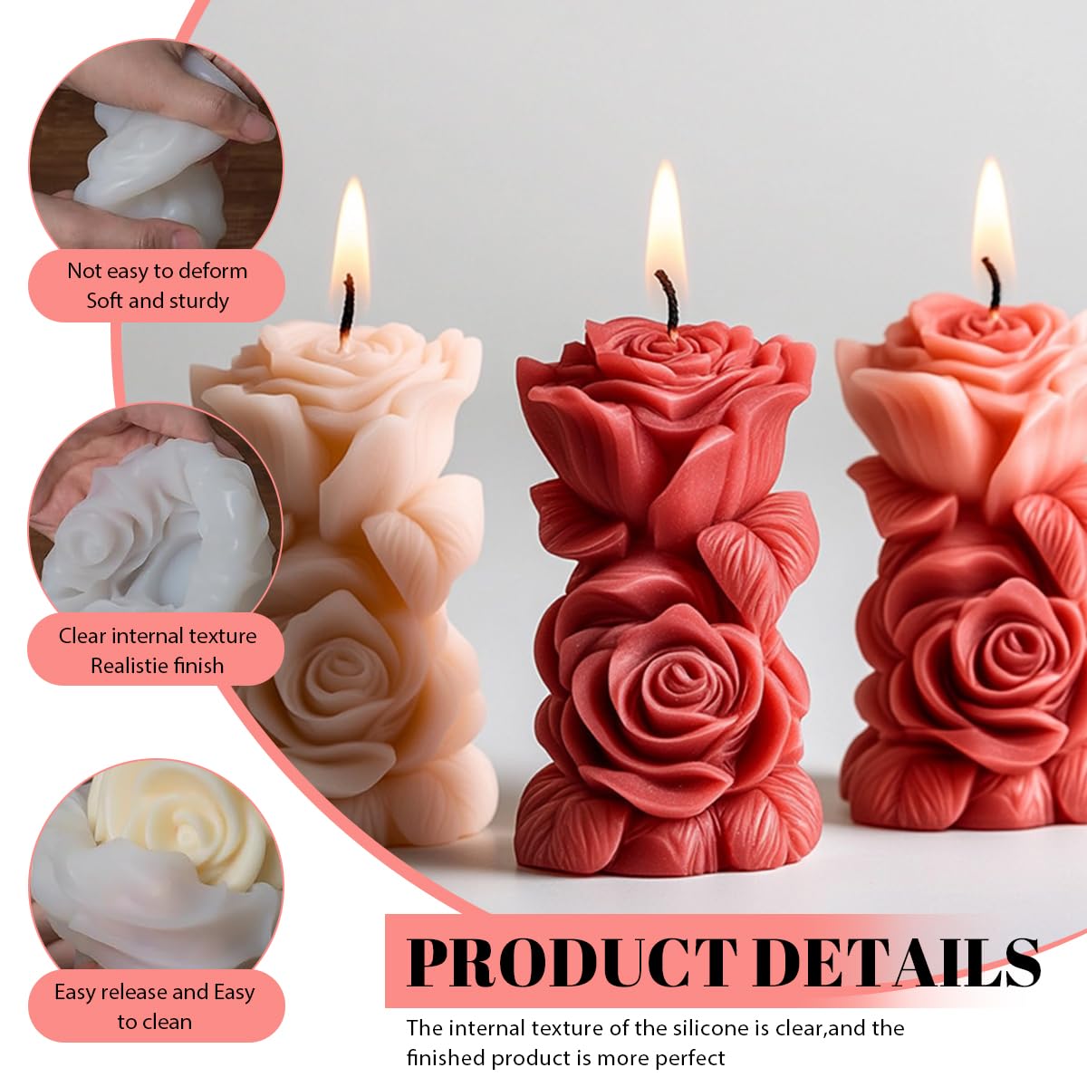 HASTHIP Silicone Candle Mold for DIY Pillar Candles featuring 3.9 in Rose Design | Reusable Mold for Wax, Soap and Resin Crafts