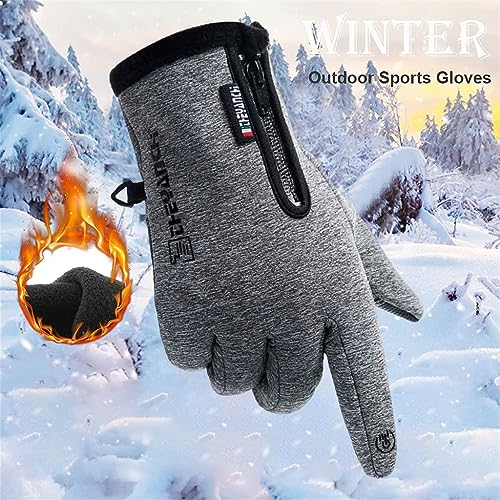 STHIRA® Men's Winter Gloves, Fashion Riding Gloves Finger Gloves, Waterproof Gloves for Men Winter Warm Touchscreen Thermal Fleece Lined Gloves for Skiing, Grey(Size: XL)