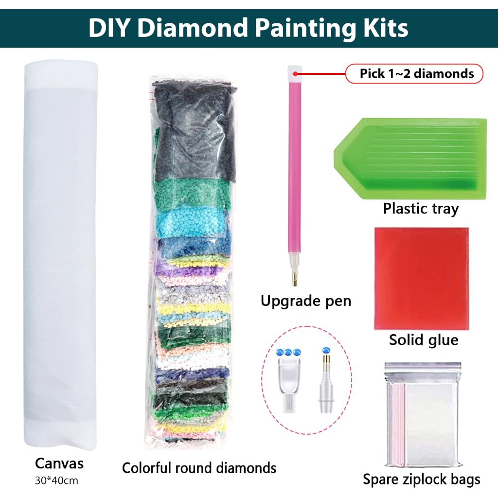 HASTHIP Diamond Painting Art Kit for Home Decor featuring Dreamy Beach Moonlit Night 12x16 in