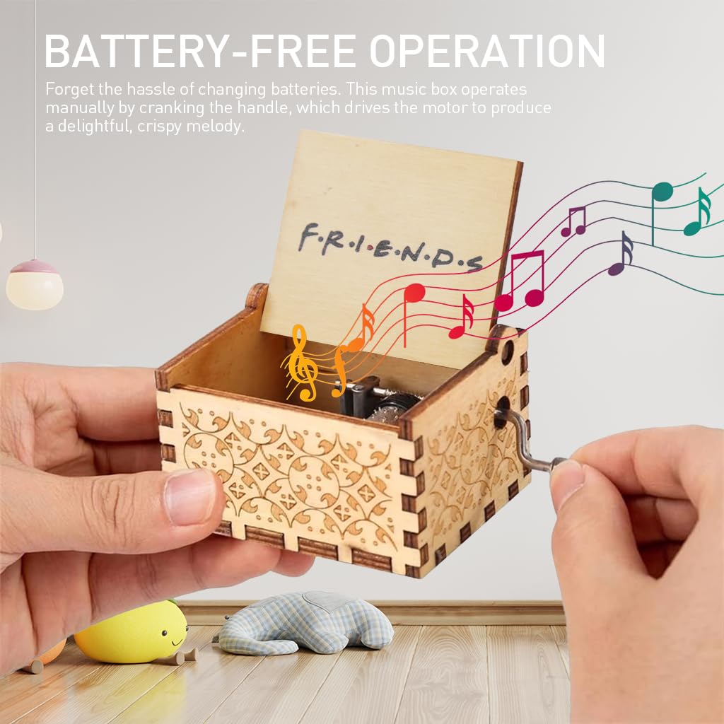 ZIBUYU Wooden Vintage Music Box for Friends Fans with Hand Crank Mechanism | 6.4x5.2x4.2 cm Desk Gift