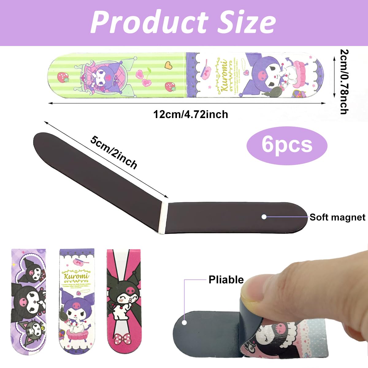 Climberty Magnetic Bookmarks 6 Pcs for Reading with Strong Grip and Tear Resistant Design | Cute Kuromi Gift for Students