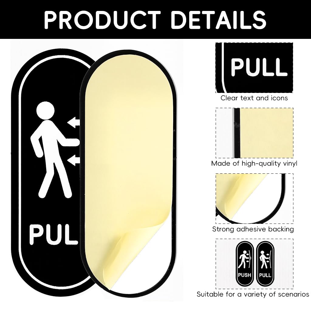 OFIFO Push Pull Signs for Glass Doors featuring Vertical Self-Adhesive Vinyl Stickers | Black White Design