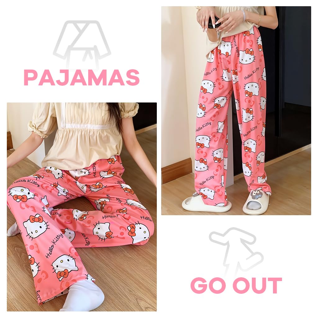 SANNIDHI Pyjama Pants for Women featuring Kawaii Kitty Print with Soft Cotton | 2PCS Pink