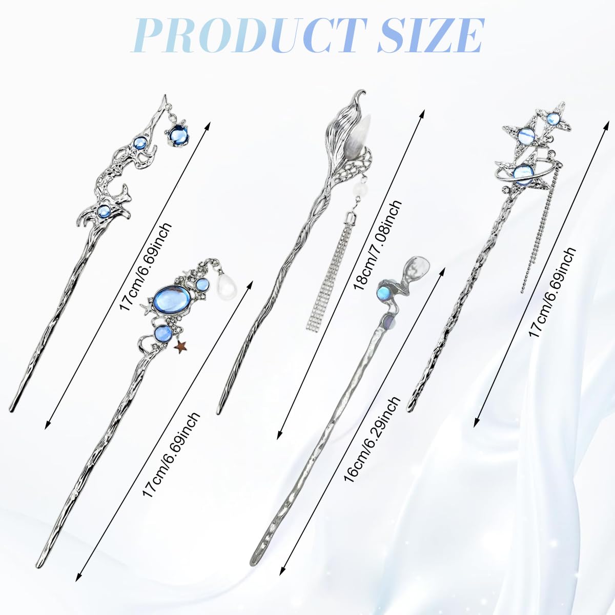 SANNIDHI Hair Sticks for Women featuring Star Motifs and Silver Metallic Alloy | Set of 5