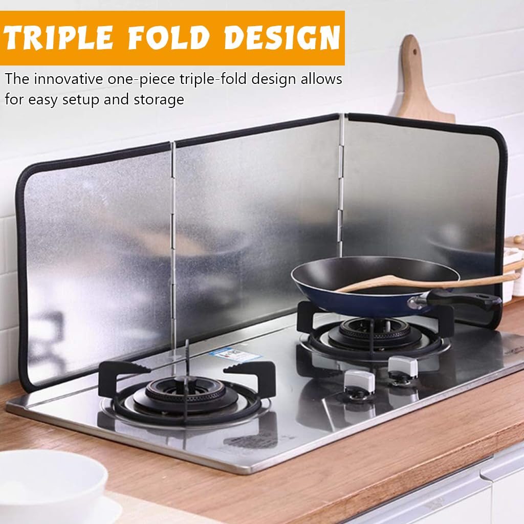 Supvox Kitchen Oil Splash Guard for Single Stove with Triple Fold Design and 38.5x29x30cm Aluminum Foil | Easy Clean Reusable Cooking Shield
