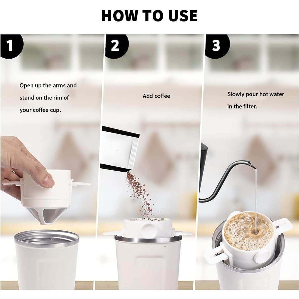 Supvox Filter Coffee Maker with Dual Mesh Bottom Cup and 2.9–4.3 in Foldable Design | 304 Stainless Steel Paperless Dripper